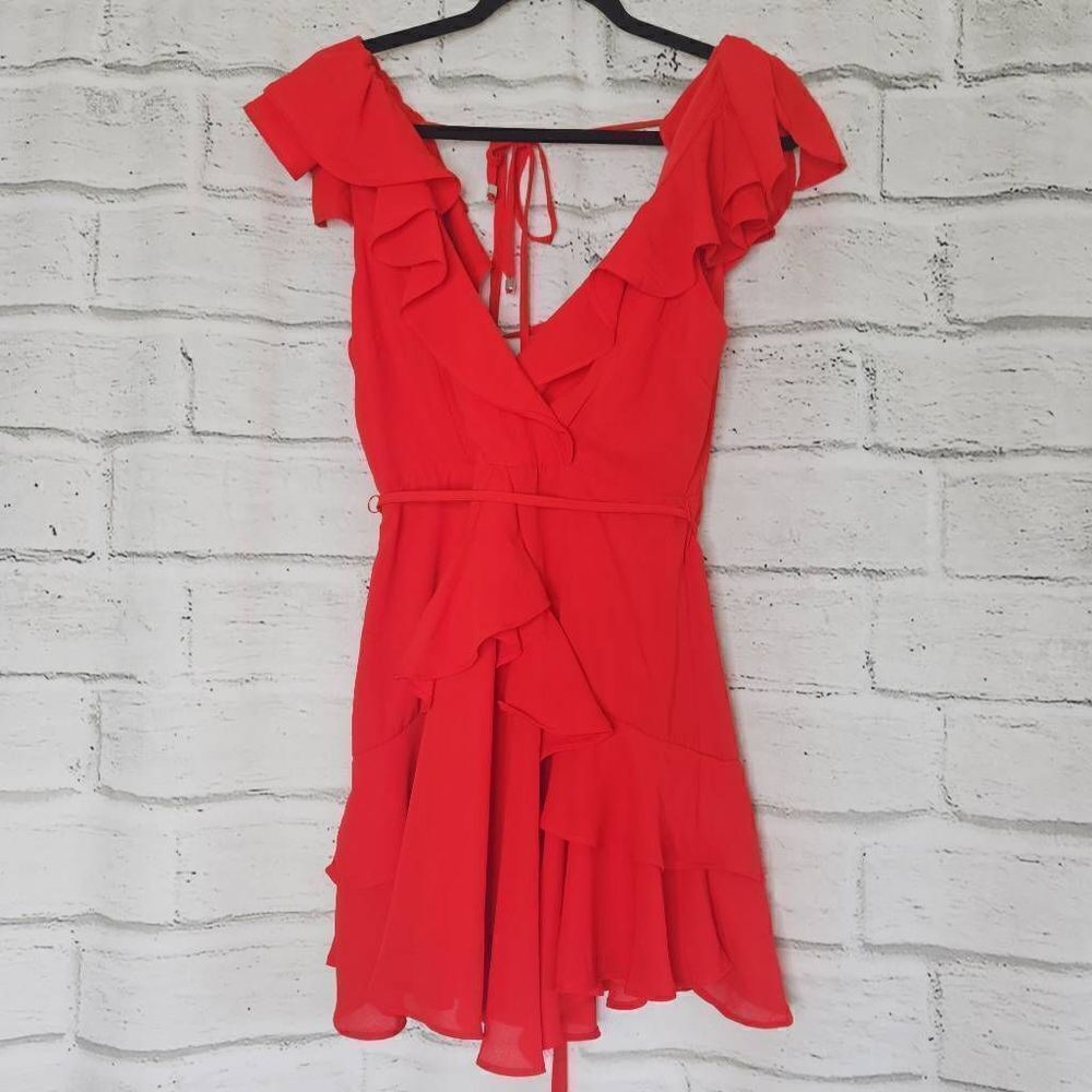 Saints + Secrets Red Ruffle Sleeveless Mini Dress Womens Size Small